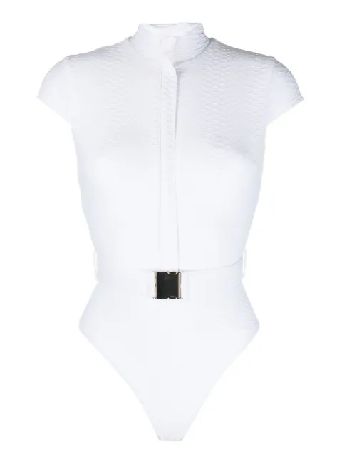 Noire Swimwear belted cap-sleeve swimsuit White NSW346