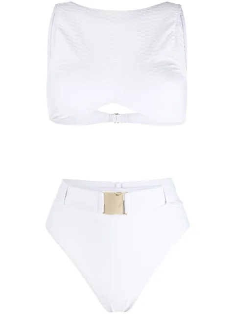 Noire Swimwear belted high-rise bikini White NSW347