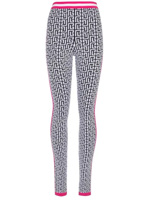 Balmain logo-jacquard knit leggings White YF2PD005KB02