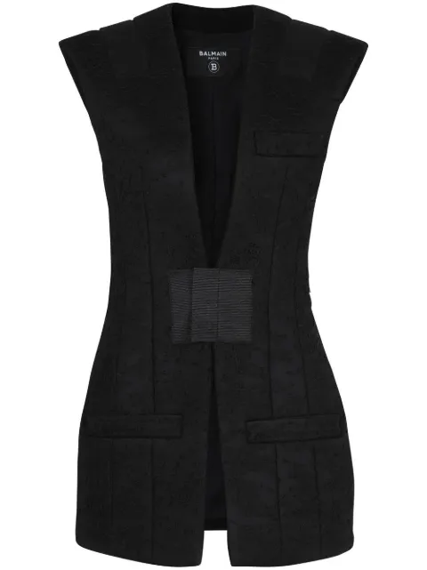 Balmain plunging V-neck sleeveless jacket Black YF0SA165MB82