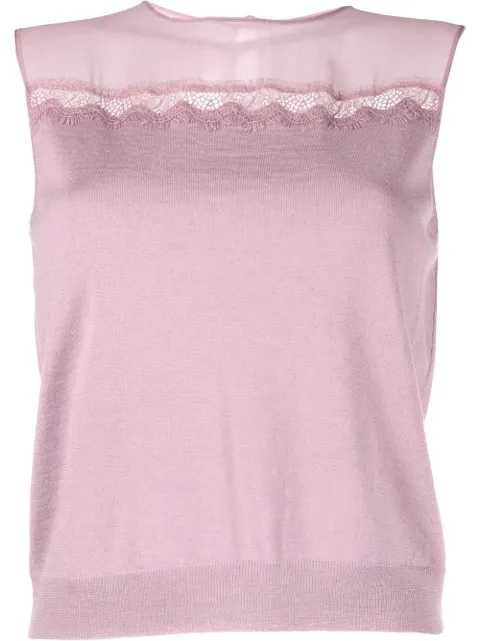 Alberta Ferretti lace-detailing panelled sleeveless blouse Purple A08816600