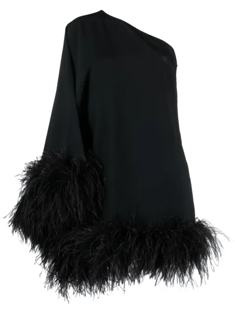 Taller Marmo Piccolo Ubud feather-trim one-shoulder dress Black TMCORE01133