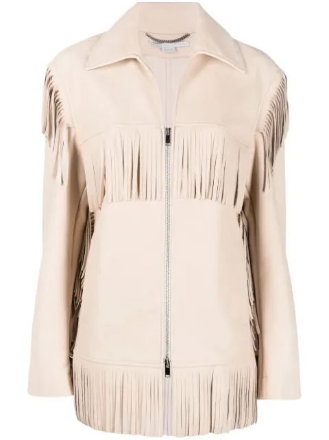 Stella McCartney fringe-detail zip-up jacket Neutrals 650012SJB14