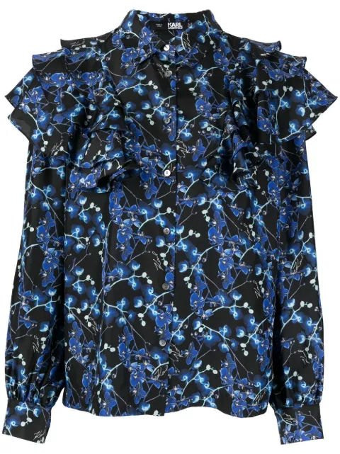 Karl Lagerfeld Orchid print silk shirt Black 226W1604P94