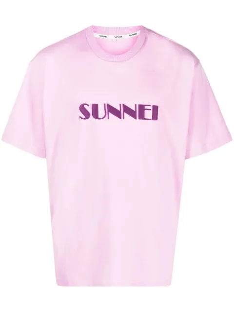 Sunnei embroidered-logo cotton T-shirt Pink MRTWXJER014COT002