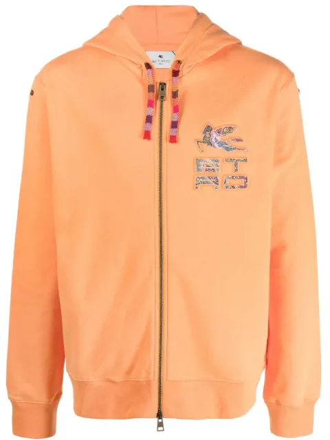 ETRO logo-debossed zip-up hoodie Orange 1Y6749931