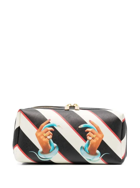 Seletti graphic-print striped wash bag Black 02591