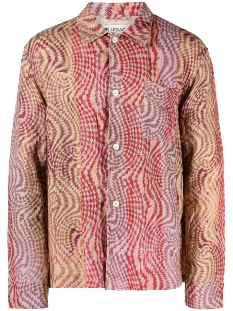 OUR LEGACY abstract-pattern embroidered shirt Red M4222BCH