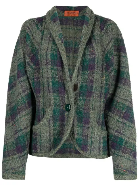 Missoni Pre-Owned 1980s balloon sleeves plaid jacket Green MISS520X