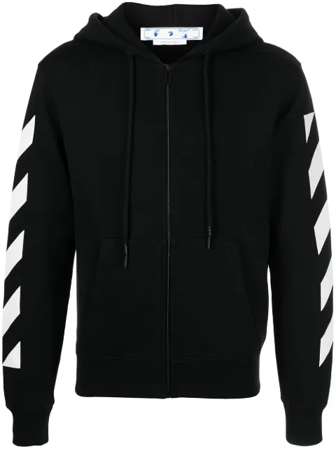 Off-White Arrows-print cotton zip-up hoodie Black OMBE013C99FLE0061001