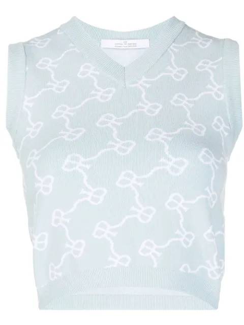 Rokh monogram-pattern cropped vest Blue R3CA55VS