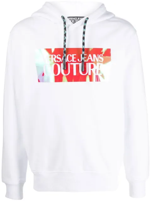 Versace Jeans Couture logo-print drawstring hoodie White 73GAIF03CF03F