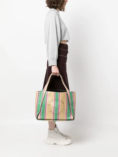 Stella McCartney stripe-print raffia tote bag Neutrals 502793WP0141