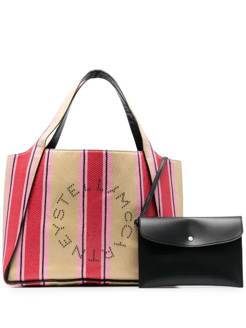 Stella McCartney striped logo-print tote bag Neutrals 502793WP0141