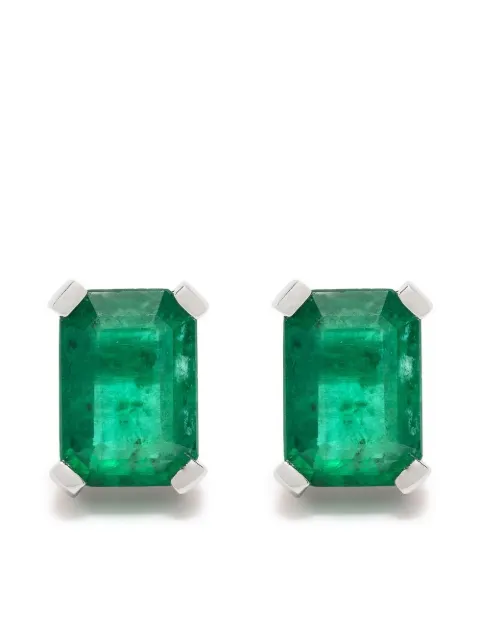 SHAY 18kt White Gold emerald diamond halo stud earrings Silver SE305
