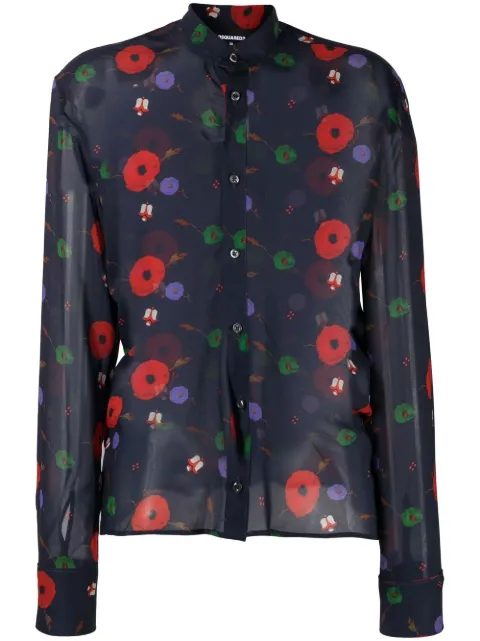 DSQUARED2 floral-print long-sleeved shirt Blue S75DL0805S54930