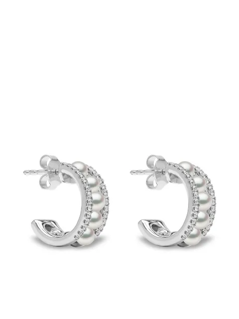 Yoko London 18kt white gold Eclipse Akoya pearl and diamond hoop earrings Silver QYE22567X