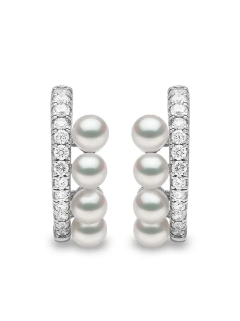 Yoko London 18kt white gold Eclipse Akoya pearl and diamond hoop earrings Silver QYE22547X