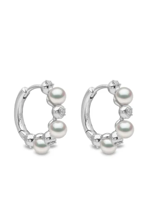 Yoko London 18kt white gold Eclipse Akoya pearl and diamond hoop earrings Silver QYE22537X