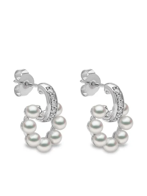 Yoko London 18kt white gold Eclipse Akoya pearl and diamond hoop earrings Silver QYE22557X