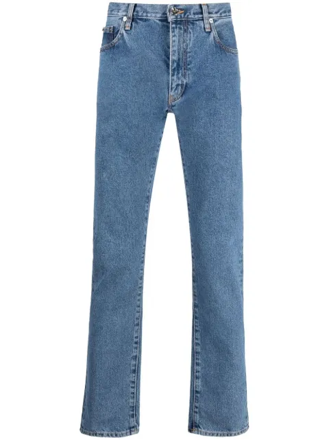 Off-White logo-print straight-leg jeans Blue OMYA102C99DEN0064901