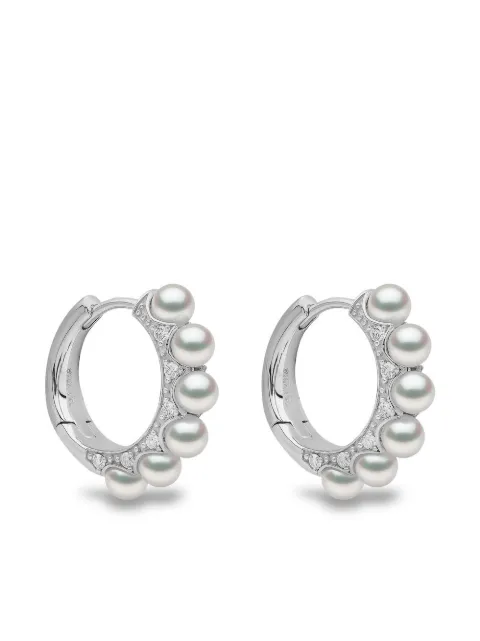Yoko London 18K white gold Eclipse Akoya pearl and diamond hoop earrings Silver QYE22517X