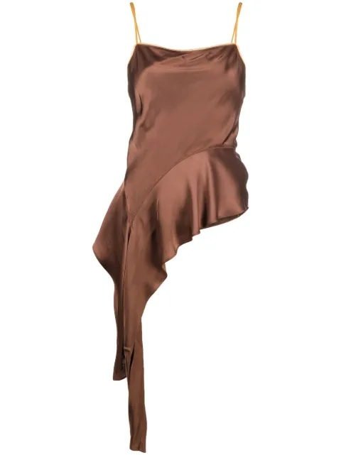 Helmut Lang asymmetric draped satin top Brown M04HW508
