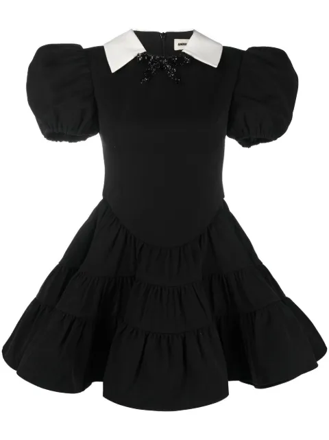 SHUSHU/TONG puff-sleeve tiered minidress Black AW22DR08
