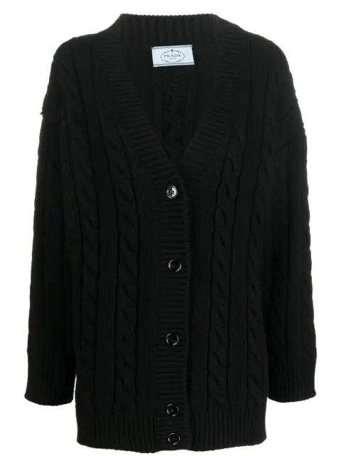 Prada V-neck cable-knit cardigan Black P25L38S22211BV