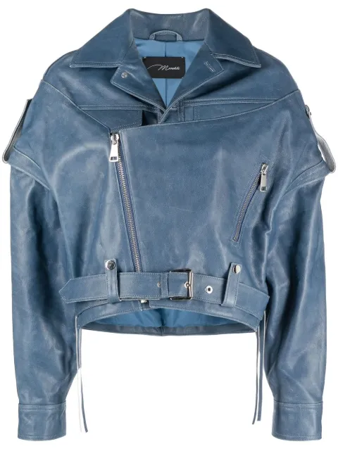 Manokhi calf leather biker jacket Blue MANO351A985VINTAGEBABYBLUE