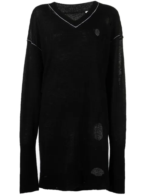 MM6 Maison Margiela distressed V-neck jumper Black S52HA0251S18057