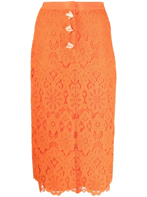 Self-Portrait lace pencil skirt Orange PF22036S