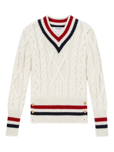 Thom Browne cable-knit V-neck pullover Neutrals FKA407AY2001