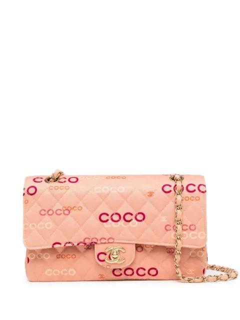 CHANEL Pre-Owned 2002 logo print Double Flap shoulder bag Pink 7332777