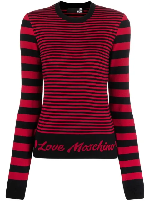 Love Moschino intarsia-logo striped sweater Pink WSM1910X1495