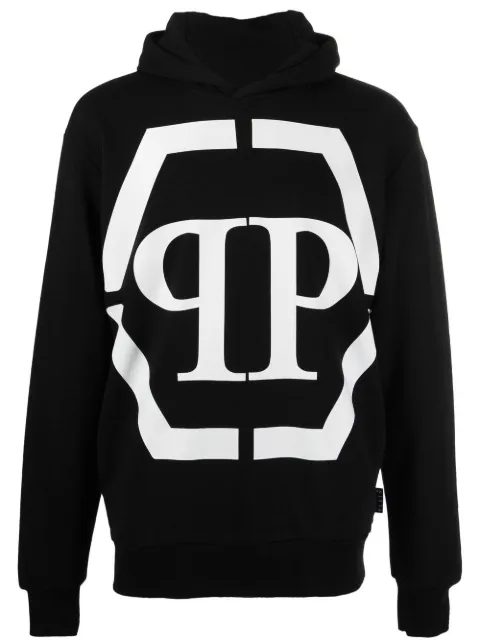 Philipp Plein logo-print long-sleeved hoodie Black FABCMJB2710PJY002N