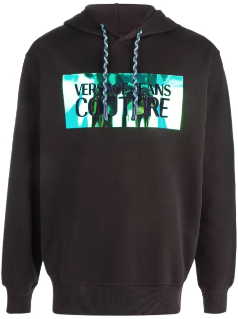 Versace Jeans Couture logo-print drawstring hoodie Black 73GAIF03CF03F