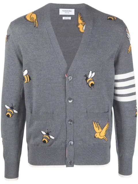Thom Browne 4-Bar stripe intarsia-patterned cardigan Grey MKC451AY1002