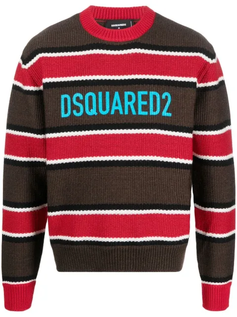 DSQUARED2 jacquard logo striped jumper Brown S74HA1263S18037