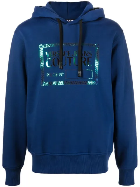 Versace Jeans Couture logo plaque cotton hoodie Blue E73GAIF06ECF03F
