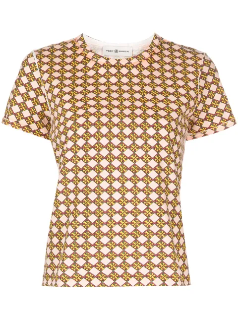 Tory Burch logo-check cotton T-shirt Orange 137206