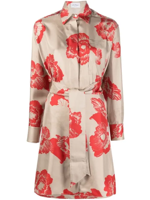 Ferragamo floral print belted shirt dress Neutrals 755568