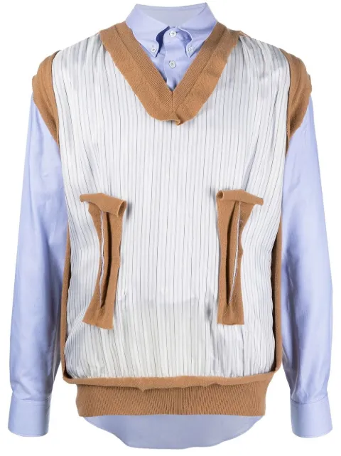 Maison Margiela Spliced knit-detail shirt Blue SI1DL0007S52925