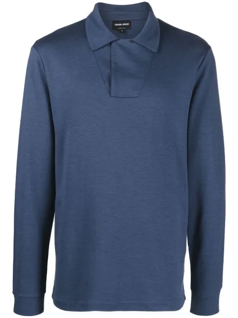 Giorgio Armani long-sleeve cotton-blend polo shirt Blue 6LSF51SJQGZ