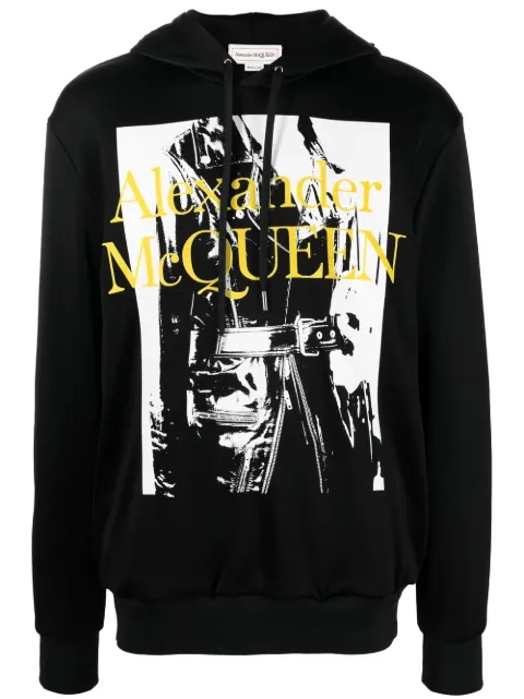 Alexander McQueen logo-print long-sleeved hoodie Black 711147QTZ45