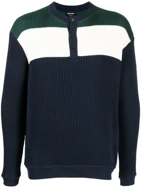 Giorgio Armani ribbed-knit polo jumper Blue 6LSF50SJQFZ