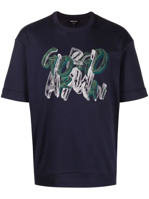 Giorgio Armani graphic logo-print cotton T-shirt Blue 6LSM53SJQRZ