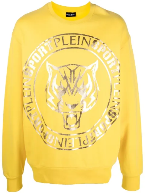 Plein Sport tiger-head logo-print sweatshirt Yellow FABCMJO0894PJO002N