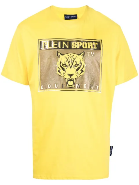 Plein Sport tiger-head logo-print T-shirt Yellow FABCMTK5729PJY002N