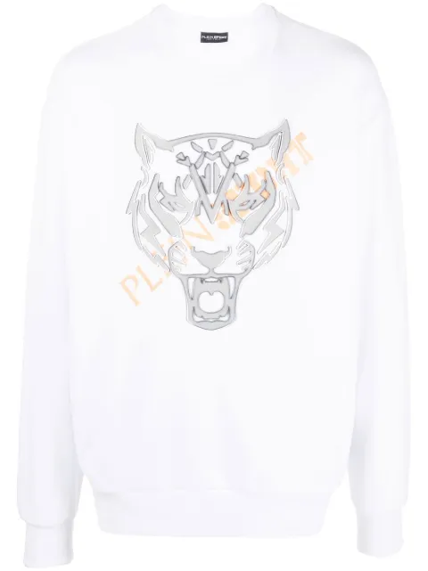 Plein Sport tiger-head long-sleeve sweatshirt White FABCMJO0896PJO002N